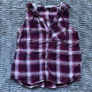 Sleeveless Plaid Button-Up Shirt